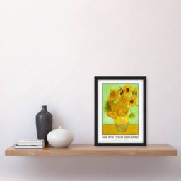 Artery8 Vincent Van Gogh Vase With Twelve Sunflowers Framed Wall Art Print in Yellow - Size: A4 - thumbnail 4