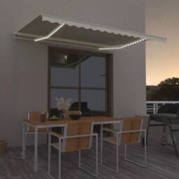 Berkfield Home Manual Retractable Awning with LED 400x350 cm Cream in Beige
