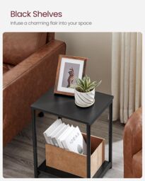 VASAGLE Set of 2 Industrial Side Tables 2-Tier Steel Frame Sofa Bedside in Black - thumbnail 4