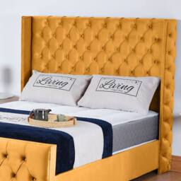 UK Bed Furniture Windsor Wingback Slatted Base Upholstered Bed with 48 Inch Headboard in Mustard - Size: Super King - thumbnail 2