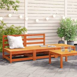 Berkfield Home Garden Sofa Armless with Footstool Wax Brown Solid Wood Pine - thumbnail 2