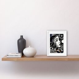 "Artery8 Wall Art Print Moon & Sun Tarot Card Style Love Story Night Boho Plant Patterns Artwork Framed 9X7 Inch in White - Size: W7"" x H9""" - thumbnail 2