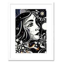 "Artery8 Wall Art Print Moon & Sun Tarot Card Style Love Story Night Boho Plant Patterns Artwork Framed 9X7 Inch in White - Size: W7"" x H9""" - thumbnail 1