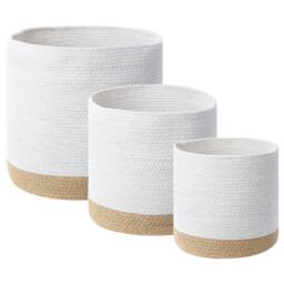 Wyld and Coco Boho Cotton Jute Storage Baskets Set of 3 White Natural in Beige - thumbnail 2