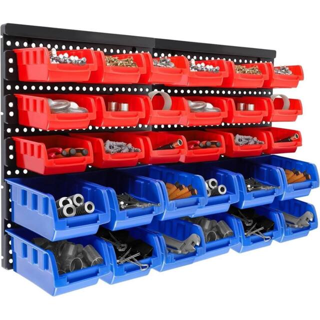 Nordara 30pcs Wall Mounted Plastic Bins For Garage Storage Tools in Red - image 1