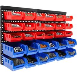 Nordara 30pcs Wall Mounted Plastic Bins For Garage Storage Tools in Red - thumbnail 1