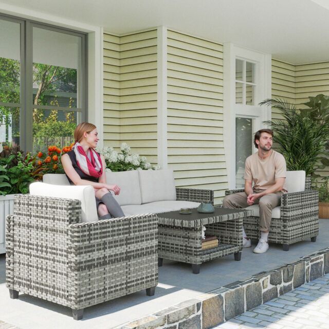 OUTSUNNY 5 Seater Wicker Outdoor Furniture Set for Balcony, Light Grey - image 1