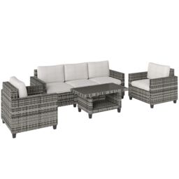 OUTSUNNY 5 Seater Wicker Outdoor Furniture Set for Balcony, Light Grey - thumbnail 2