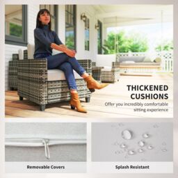 OUTSUNNY 5 Seater Wicker Outdoor Furniture Set for Balcony, Light Grey - thumbnail 7