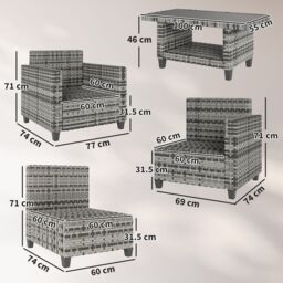 OUTSUNNY 5 Seater Wicker Outdoor Furniture Set for Balcony, Light Grey - thumbnail 3