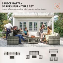 OUTSUNNY 5 Seater Wicker Outdoor Furniture Set for Balcony, Light Grey - thumbnail 4