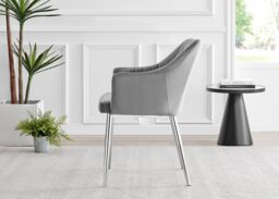 FurnitureboxUK Set of 2 Calla Deep Padded Dining Chairs Upholstered in Soft Velvet With Silver Chrome Legs in Grey - thumbnail 4