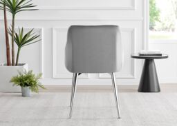 FurnitureboxUK Set of 2 Calla Deep Padded Dining Chairs Upholstered in Soft Velvet With Silver Chrome Legs in Grey - thumbnail 5