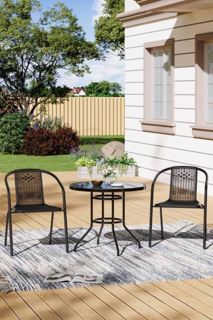 Living and Home 2 Seater Outdoor Garden Dining Bistro Set in Black - image 1