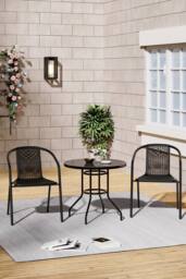 Living and Home 2 Seater Outdoor Garden Dining Bistro Set in Black - thumbnail 2
