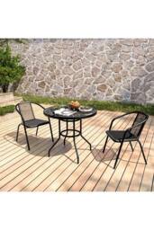 Living and Home 2 Seater Outdoor Garden Dining Bistro Set in Black - thumbnail 3