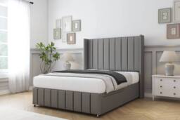 "Comfort Beds Serena Dumfries Divan Base No Drawers - 54"" Wingback-Footboard in Light Grey - Size: Small Double" - thumbnail 2