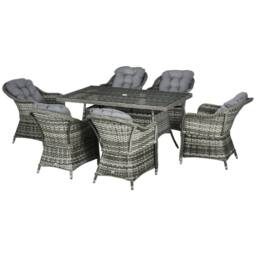 OUTSUNNY 7 PCs Rattan Dining Sets, Outdoor Dining Set with Tempered Glass Umbrella Hole in Grey - thumbnail 2