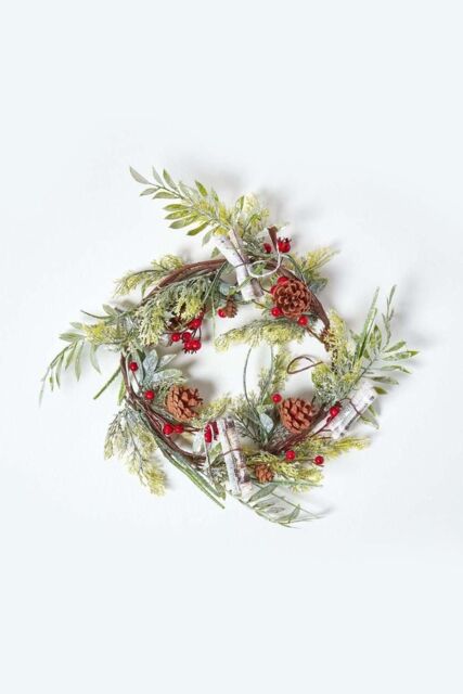 Homescapes Artificial Wreath with Berries & Pinecones, 18 Inches in Green - image 1