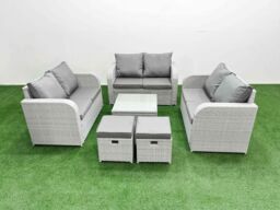 Fimous 8 Seater PE Wicker Rattan Furniture Sofa Sets with Square Coffee Table 2 Seater Love Sofa 2 Stool Light Grey - thumbnail 2