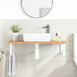 Berkfield Home Basin Shelf Wall Mounted Steel & Solid Wood Oak in Brown - thumbnail 3
