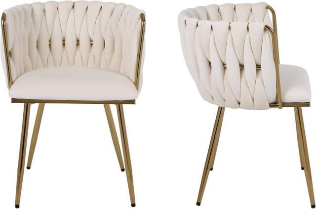 Hygrad Built to Survive Set of 2 Velvet Dining Chairs Luxury Gold Legs Padded Velvet Dining Office Chair in Cream - image 1