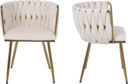 Hygrad Built to Survive Set of 2 Velvet Dining Chairs Luxury Gold Legs Padded Velvet Dining Office Chair in Cream