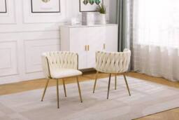 Hygrad Built to Survive Set of 2 Velvet Dining Chairs Luxury Gold Legs Padded Velvet Dining Office Chair in Cream - thumbnail 3
