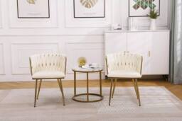 Hygrad Built to Survive Set of 2 Velvet Dining Chairs Luxury Gold Legs Padded Velvet Dining Office Chair in Cream - thumbnail 2