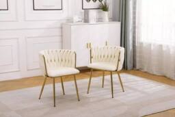 Hygrad Built to Survive Set of 2 Velvet Dining Chairs Luxury Gold Legs Padded Velvet Dining Office Chair in Cream - thumbnail 4