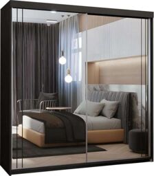 MN Furniture Sudan Sliding Mirror Wardrobe-LED Light W203cm x H217cm in Black - thumbnail 2