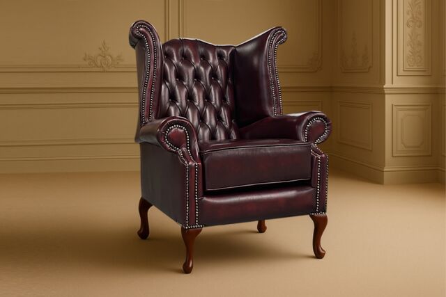 Somnior Leather Chesterfield Wingback Scrolled Arm Chair UK Manufactured in Dark Red - Size: 1 Seater - image 1