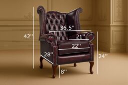 Somnior Leather Chesterfield Wingback Scrolled Arm Chair UK Manufactured in Dark Red - Size: 1 Seater - thumbnail 3