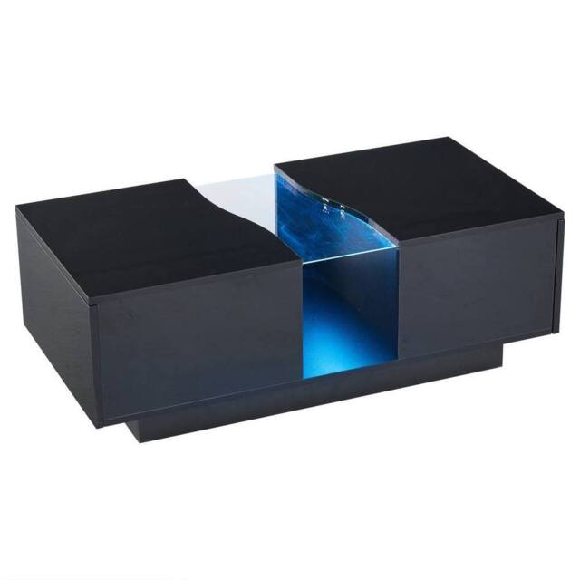 PAWNORA Black Coffee Table With 2 Drawers Storage - image 1