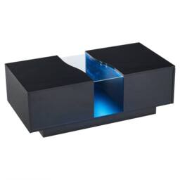 PAWNORA Black Coffee Table With 2 Drawers Storage