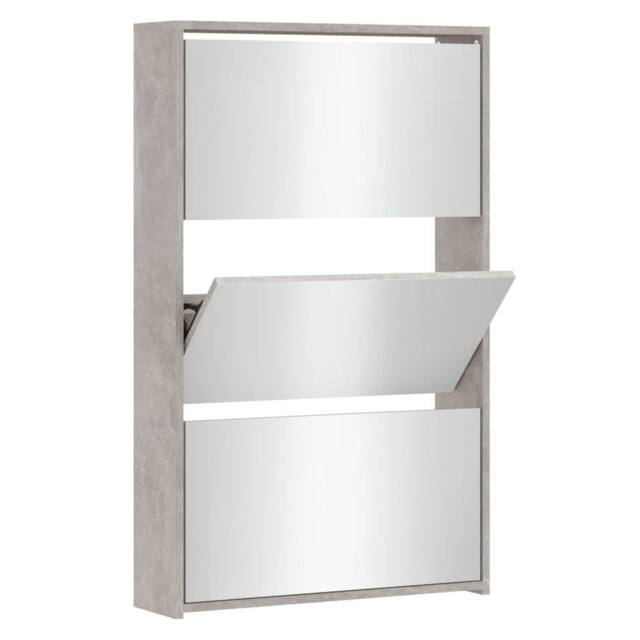 Berkfield Home Shoe Cabinet with Mirror 3-Layer Concrete Grey 63x17x102.5 cm - image 1