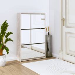 Berkfield Home Shoe Cabinet with Mirror 3-Layer Concrete Grey 63x17x102.5 cm - thumbnail 2