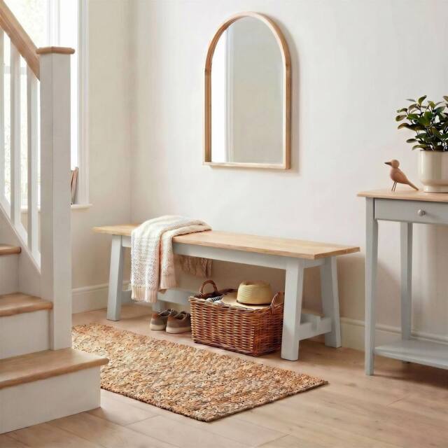 FurnitureboxUK Blakeney Oak & Cream Solid Wood Dining Bench in Grey - image 1