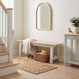 FurnitureboxUK Blakeney Oak & Cream Solid Wood Dining Bench in Grey - thumbnail 1