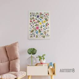 "Artery8 Louis Albert DuBois Floral Design For Textile Canvas Wall Art Print in White - Size: W12"" x H16""" - thumbnail 3