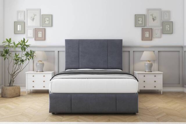 "Comfort Beds Arya Plush Divan Set 2 Drawers-26"" Headboard-Footboard in Dark Grey - Size: Small Single" - image 1