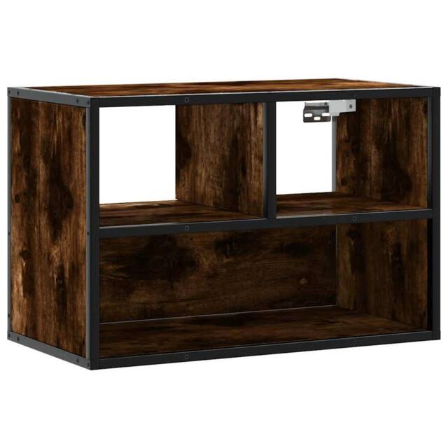 Berkfield Home TV Cabinet Smoked Oak 60x31x39.5 cm Engineered Wood & Metal in Brown - image 1