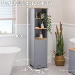 Christow Bathroom Shelf Cabinet Grey Bamboo Freestanding Tallboy Storage Unit - thumbnail 6
