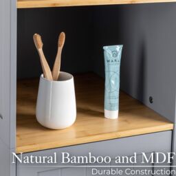 Christow Bathroom Shelf Cabinet Grey Bamboo Freestanding Tallboy Storage Unit - thumbnail 3