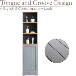 Christow Bathroom Shelf Cabinet Grey Bamboo Freestanding Tallboy Storage Unit - thumbnail 4