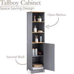 Christow Bathroom Shelf Cabinet Grey Bamboo Freestanding Tallboy Storage Unit - thumbnail 2