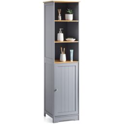 Christow Bathroom Shelf Cabinet Grey Bamboo Freestanding Tallboy Storage Unit - thumbnail 1
