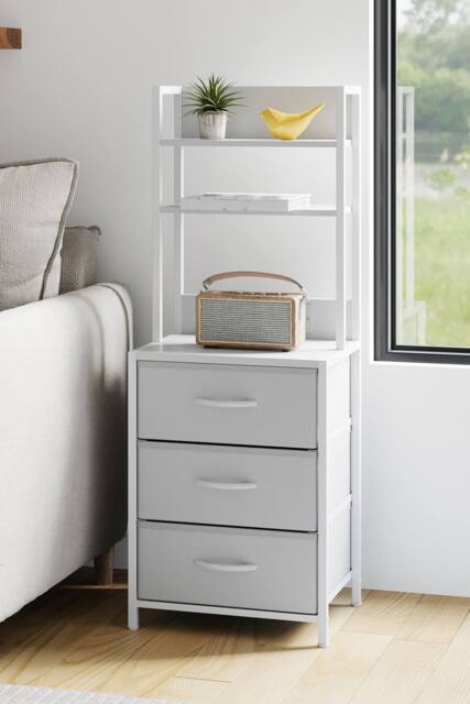 Living and Home 3-Drawer Nightstand with Charging Station & RGB Light Strip in White - image 1