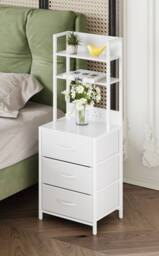 Living and Home 3-Drawer Nightstand with Charging Station & RGB Light Strip in White - thumbnail 3