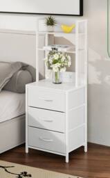 Living and Home 3-Drawer Nightstand with Charging Station & RGB Light Strip in White - thumbnail 4